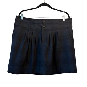 GAP Blue Plaid Wool Blend Mini Skirt Size 12 Preppy Dark Academia